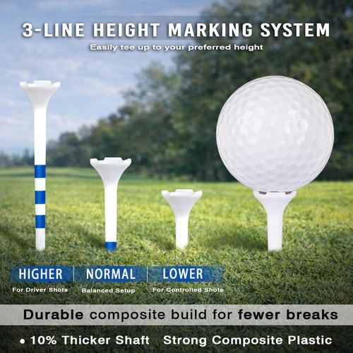 Golf Tees - 115 Pack of 3-1/4" & 1-1/2" Mixed Sizes | Low Resistance Design & Oversized Head