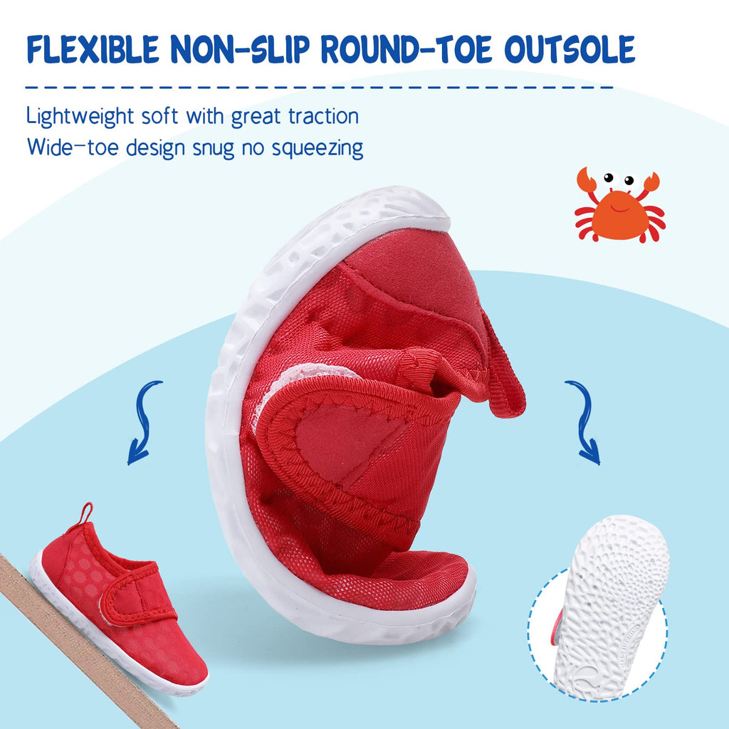 LeIsfIt Boys Girls Water Shoes Kids Aqua Socks Toddler Quick-Dry Swimming Shoes Non-Slip Summer Shoe for Beach Pool Surf, Red, 9 Toddler