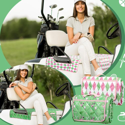 Hahafelt 2 Pack Golf Cart Seat Covers Universal Golf Cart Seat Towel Blanket for Women Gift with 2 Large Front Pockets & Nonskid Bottom Easter Decor for 4 Person Club Accessories Irish