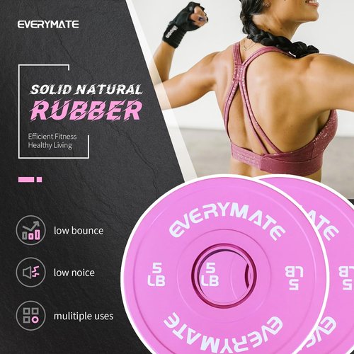 EVERYMATE Pink Change Weight Plates - 5LB Set Fractional Plate Olympic Bumper Plates for Cross Training - Steel Insert Strength Training