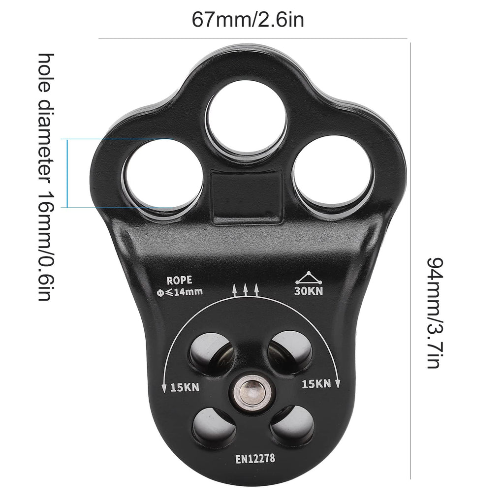 SUNGOOYUE 3 Hole Side Plate Pulley, Triple Hanging Points 30KN Aviation Aluminum Alloy Dual Bearing Hitch Climber Pulley for Climbing Rescue Aerial Work