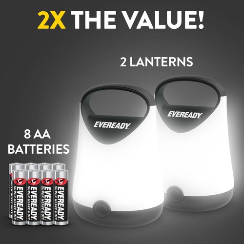 Eveready LED Camping Lantern X-250 (2-Pack), Super Bright Tent Lights, Rugged Water Resistant LED Lanterns, 100 Hour Run-time (Batteries Included), Black