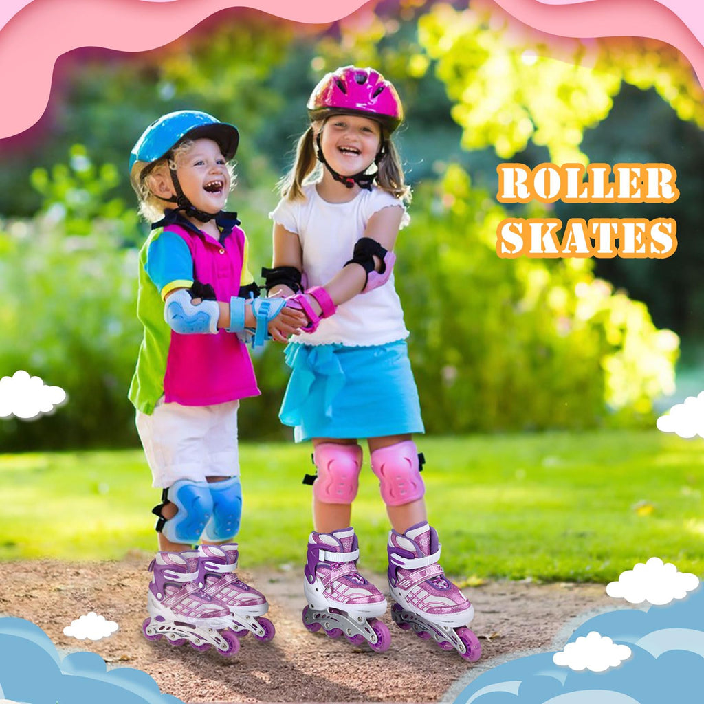 Uleetot Inline Skates for Boys, Girls,.Adjustable Light up Roller Skates Purple Holographic High Top Faux Leather Rollerskates for Beginner Indoor Outdoor (Medium-Big Kids(2-5 US))