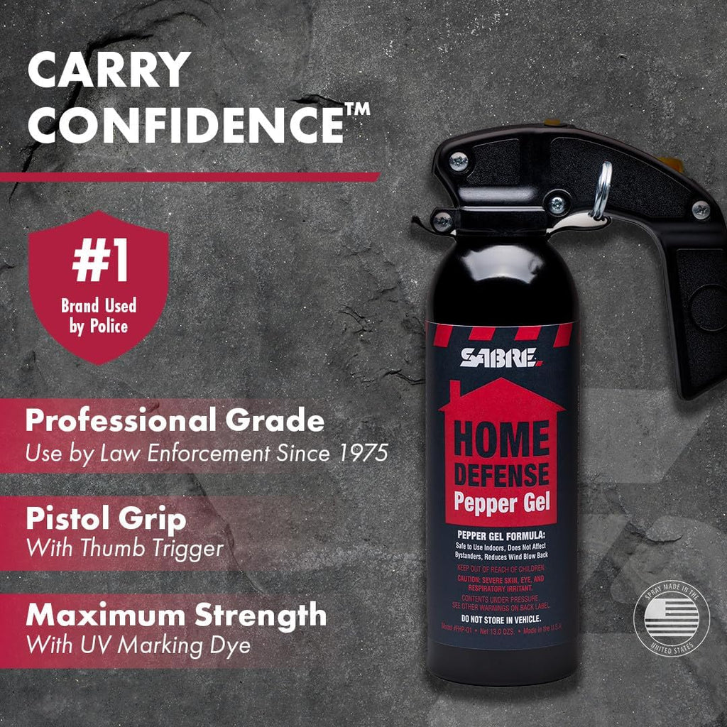 SABRE Red Home Defense Pepper Gel - Max Strength OC Spray with Wall Mount & UV Marking Dye | 32 Bursts