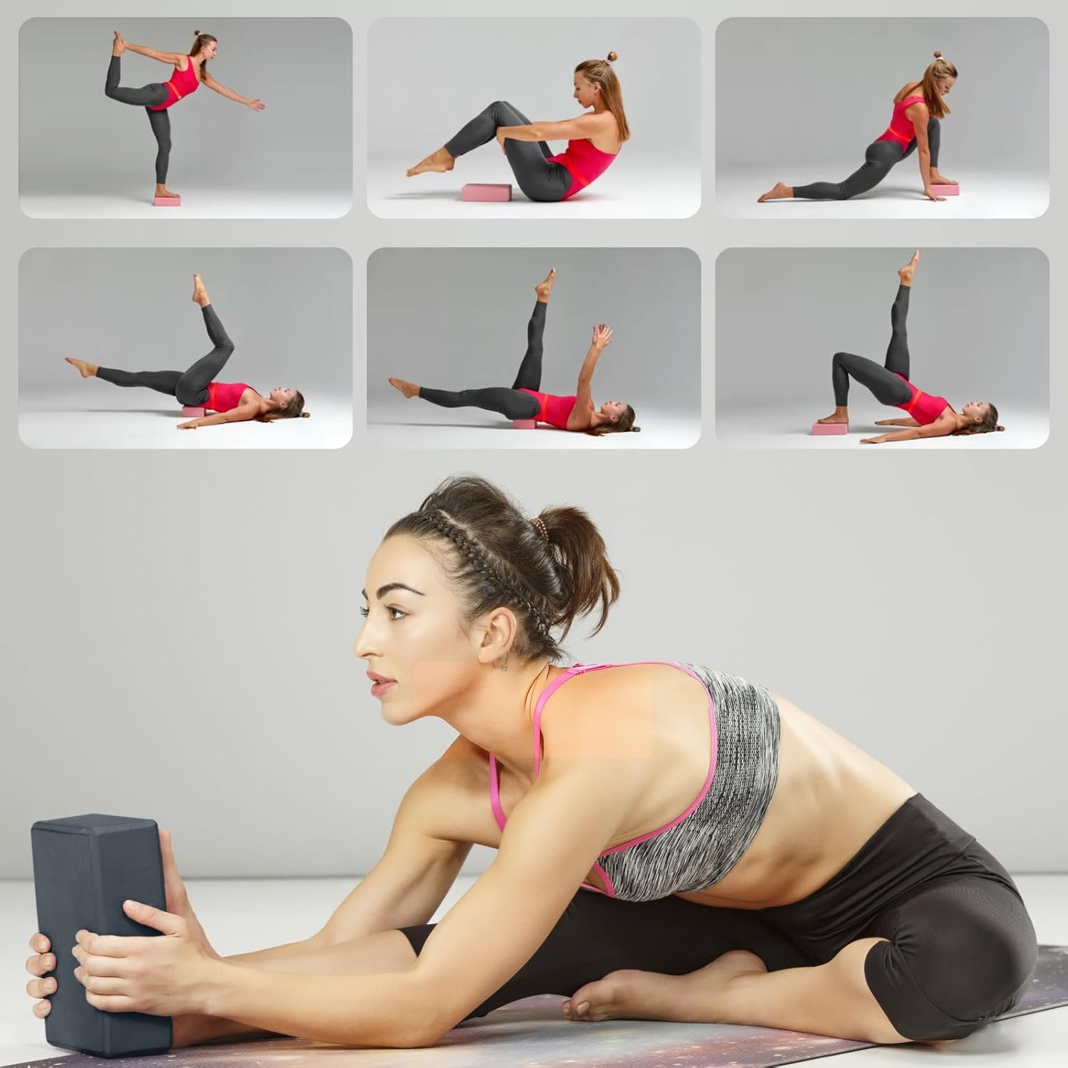 Skiennix Yoga Blocks - 2 Pcs EVA Foam Bricks for Stretching & Meditation | 9"x6"x3" Size