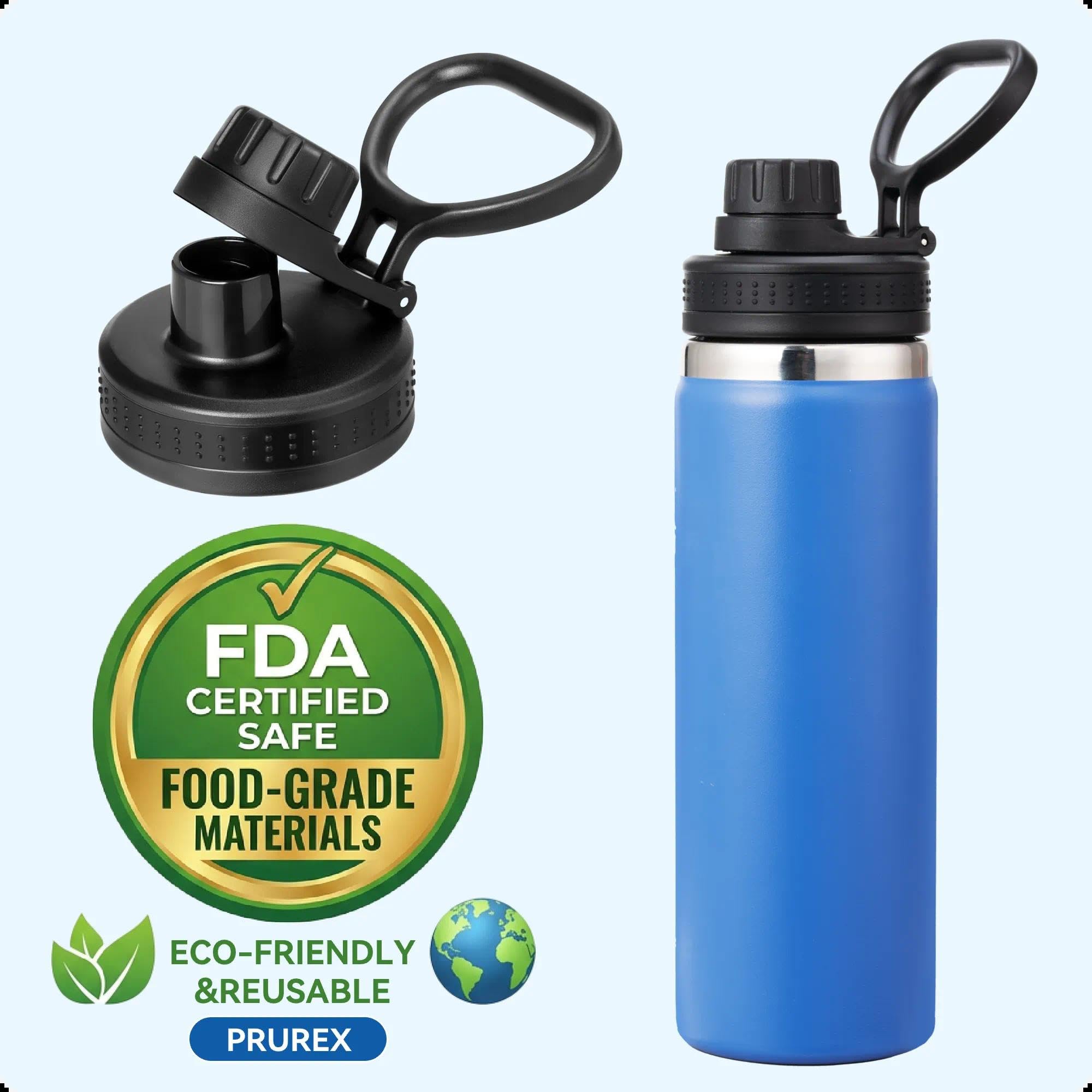 Prurex Spout Lid for Hydro Flask Wide Mouth Bottles | Replacement Lid Fits 12-64oz Models with 2.28" Opening | BPA-Free Sports Accessory (Blue, 1 Pack)