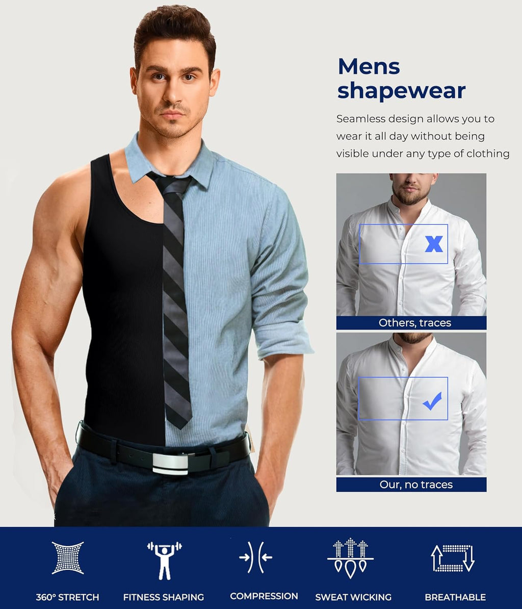 TAILONG Compression Shirts for Men - Slimming Body Shaper Waist Trainer Vest | Workout Tank Tops