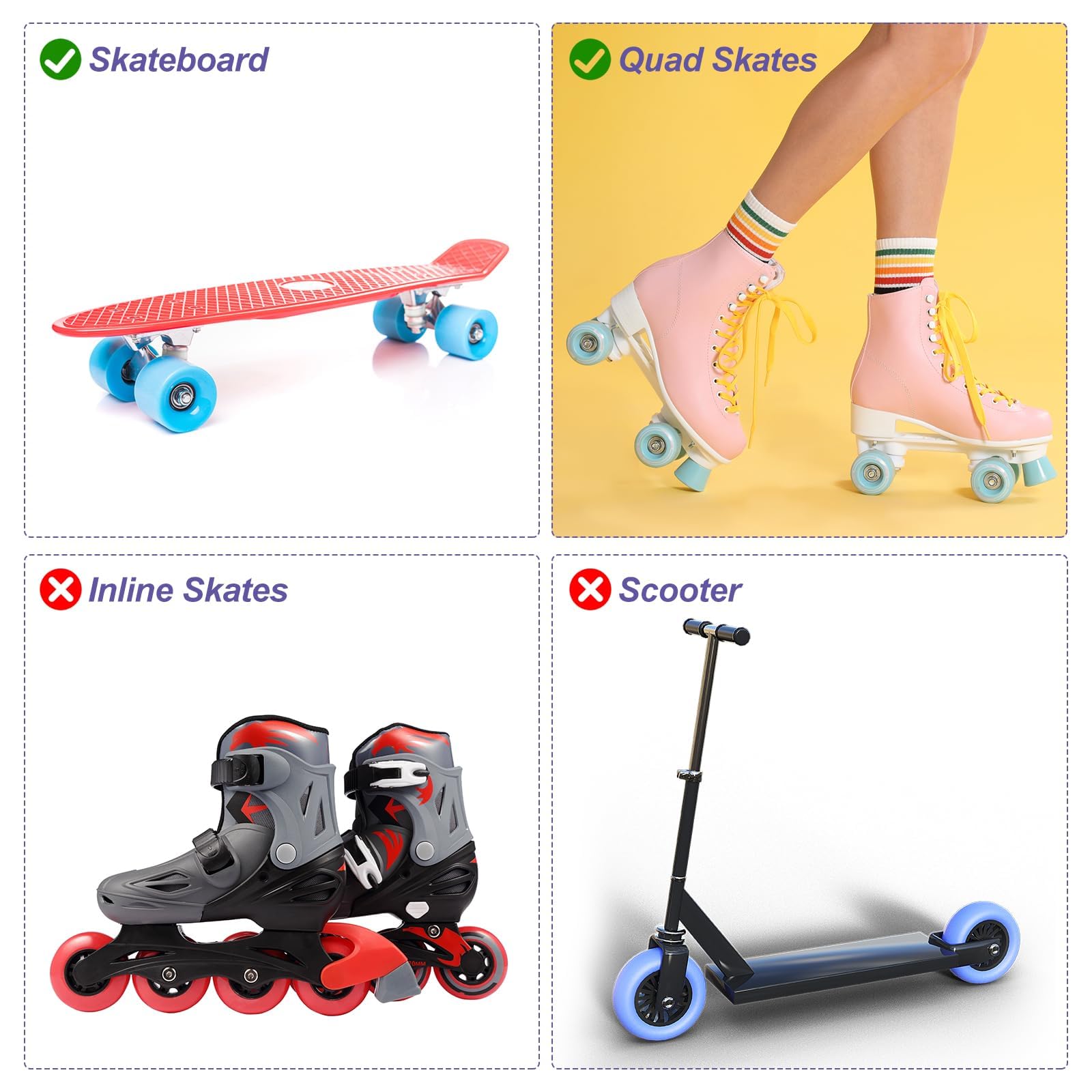 PATIKIL 8 Pack Roller Skate Wheels Outdoor 58mmx32mm Quad Roller Skate Wheels with ABEC-9 Bearing, 82A PU Roller Wheels & 2 Toe Stoppers for Double Row Skate Skateboard Indoor, Pink