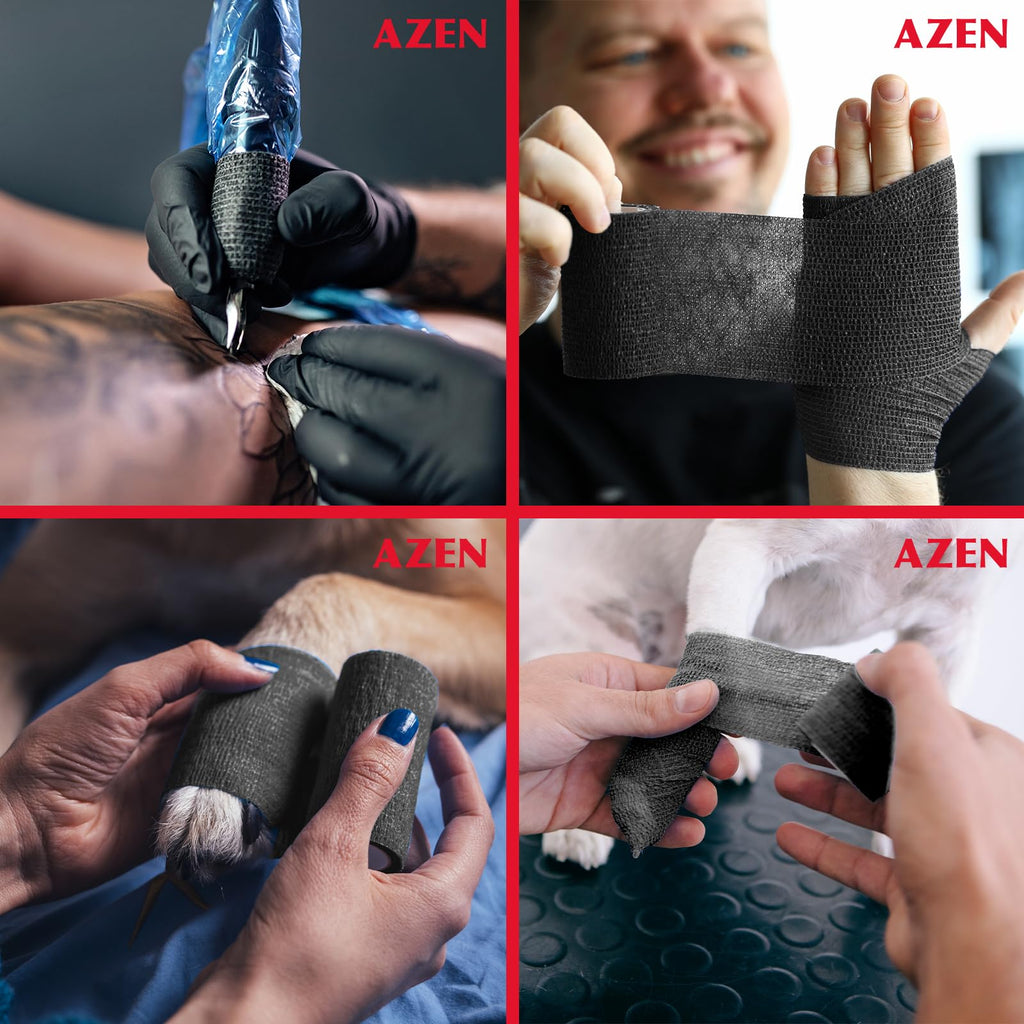 AZEN 80 Pack Self Adhesive Bandage Wrap Black, 2" X 5 Yards Black Athletic Tape, Vet Wrap, Tattoo Grip Tape Wrap，Ankle Tape, Cohesive Bandage Wrap