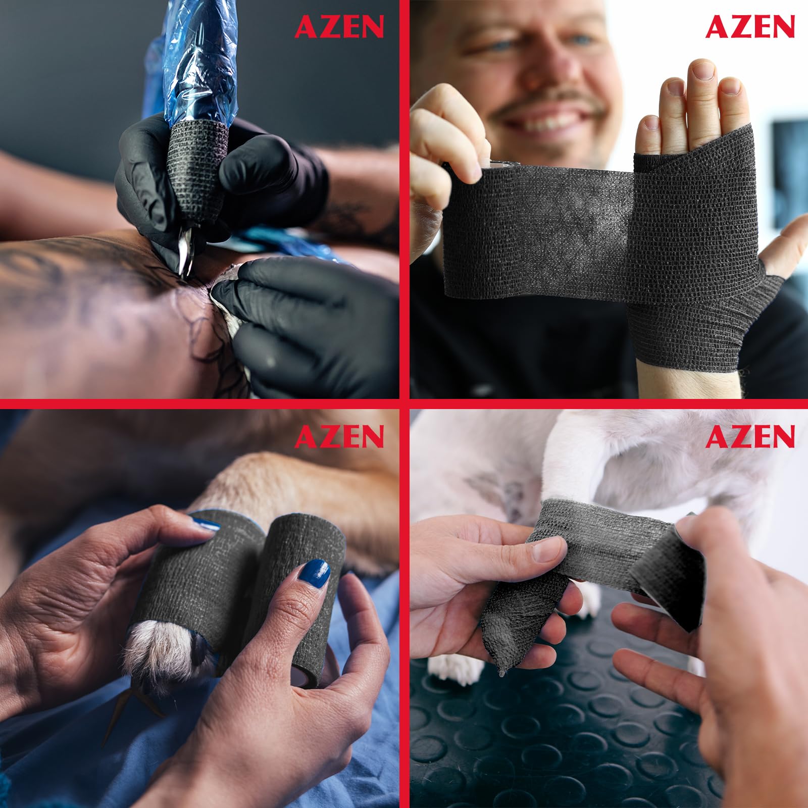 AZEN 80 Pack Self Adhesive Bandage Wrap Black, 2" X 5 Yards Black Athletic Tape, Vet Wrap, Tattoo Grip Tape Wrap，Ankle Tape, Cohesive Bandage Wrap