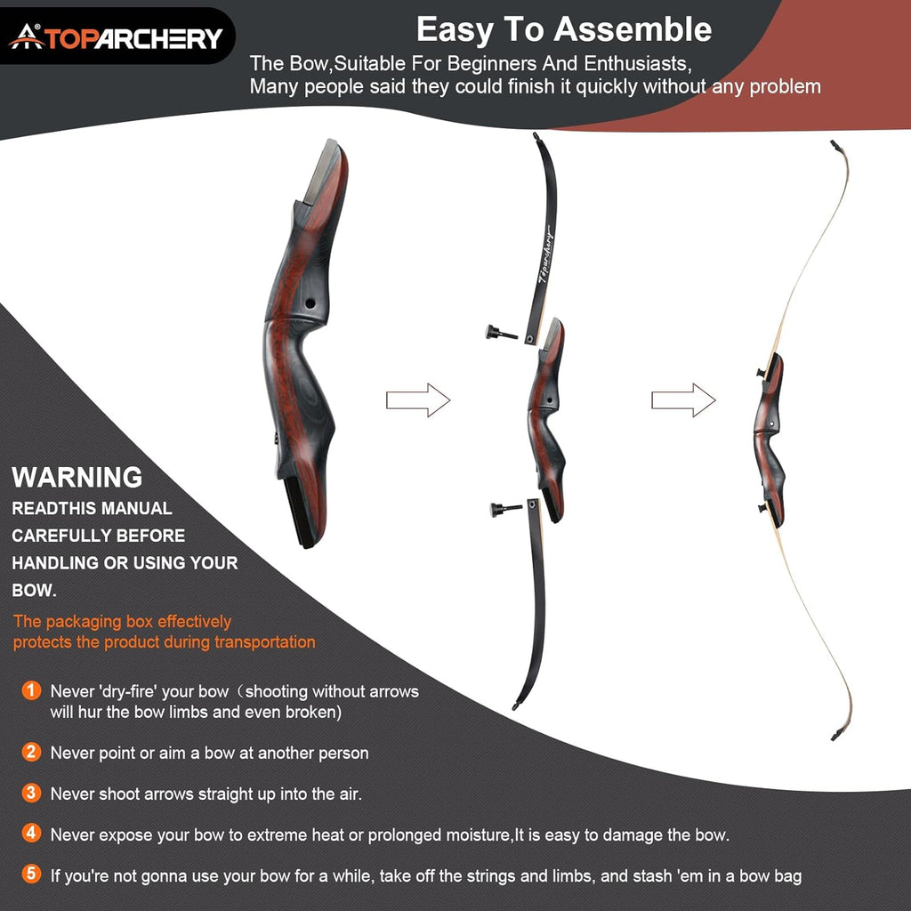 TOPARCHERY 62" Recurve Bow and Arrow Set - Ideal for Adults & Youth Beginners | Right-Handed Takedown Design