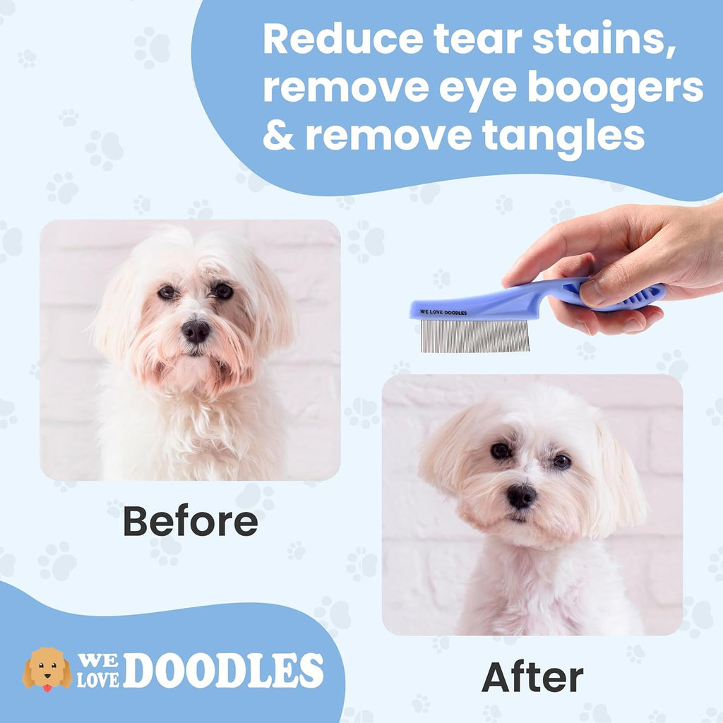 We Love Doodles Dog Face Comb - Fine Tooth Flea & Tearstain Remover for Poodles & More | Large & Small