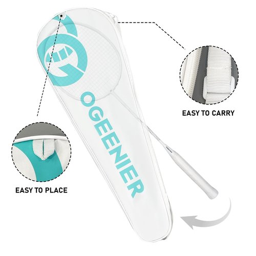 OGEENIER Badminton Racket Carbon Fiber, 4U, 30LBS, Lightweight Badminton Racquet for Beginners, Includes Badminton Grip and Bag