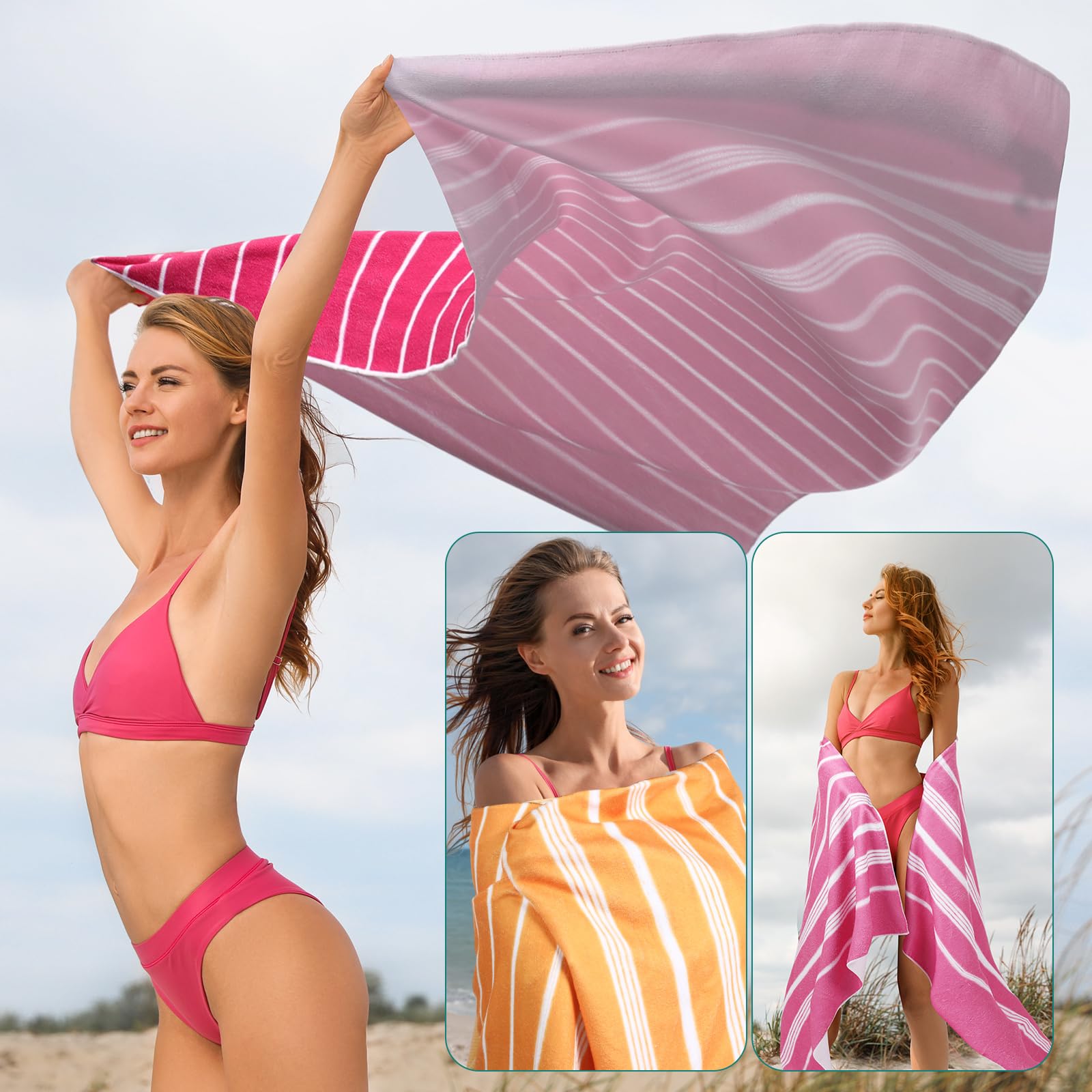EBOOT 10 Pack Oversized Beach Towel Set Extra Large Pool Towels Microfiber Quick Dry Swim Blanket for Adult Women Men Face Hand Body Bath Travel Pool(Lovely Color,28 x 59 Inch,Stylish Stripe)