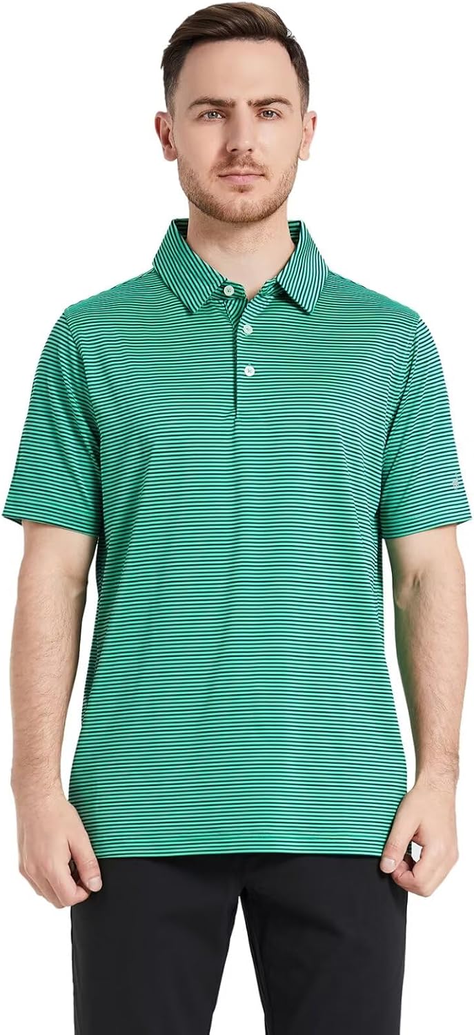 Skiennix Men's Golf Shirt - Moisture-Wicking Dry Fit Performance Polo | Short Sleeve Striped Design