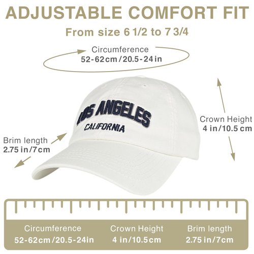 E BY ELIDAN LA California Embroidered Los Angeles 100% Cotton Baseball Cap, Adjustable Metal Buckle Strap, Unstructured Low-Profile Dad Hat for Men & Women White