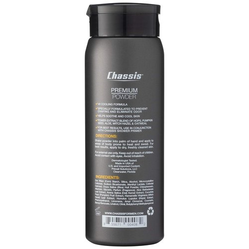 Chassis Ice Premium Body Powder for Men, Whole Body Deodorant, Odor-Absorbent, Talc-Free Anti-Chafing Powder for Groin & Sensitive Skin, Friction Defense & Odor Control, Original Fresh Scent