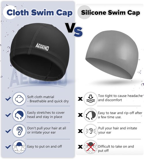 Aegend Swim Cap - Silicone Waterproof Fabric for Youth & Adults | Breathable, High Elasticity, 2 Sizes Available