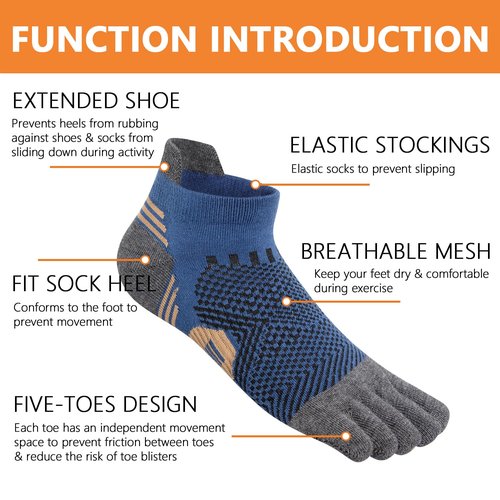ABTRAV Men's Toe Socks Cotton Athletic Socks No Show Five Finger Sports Socks Arch Support Ankle Socks 6-9/9-12