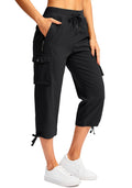 Soothfeel Women's Cargo Capris Pants with 6 Pockets Lightweight Quick Dry Travel Hiking Summer Pants for Women Casual (Black, 4XL)