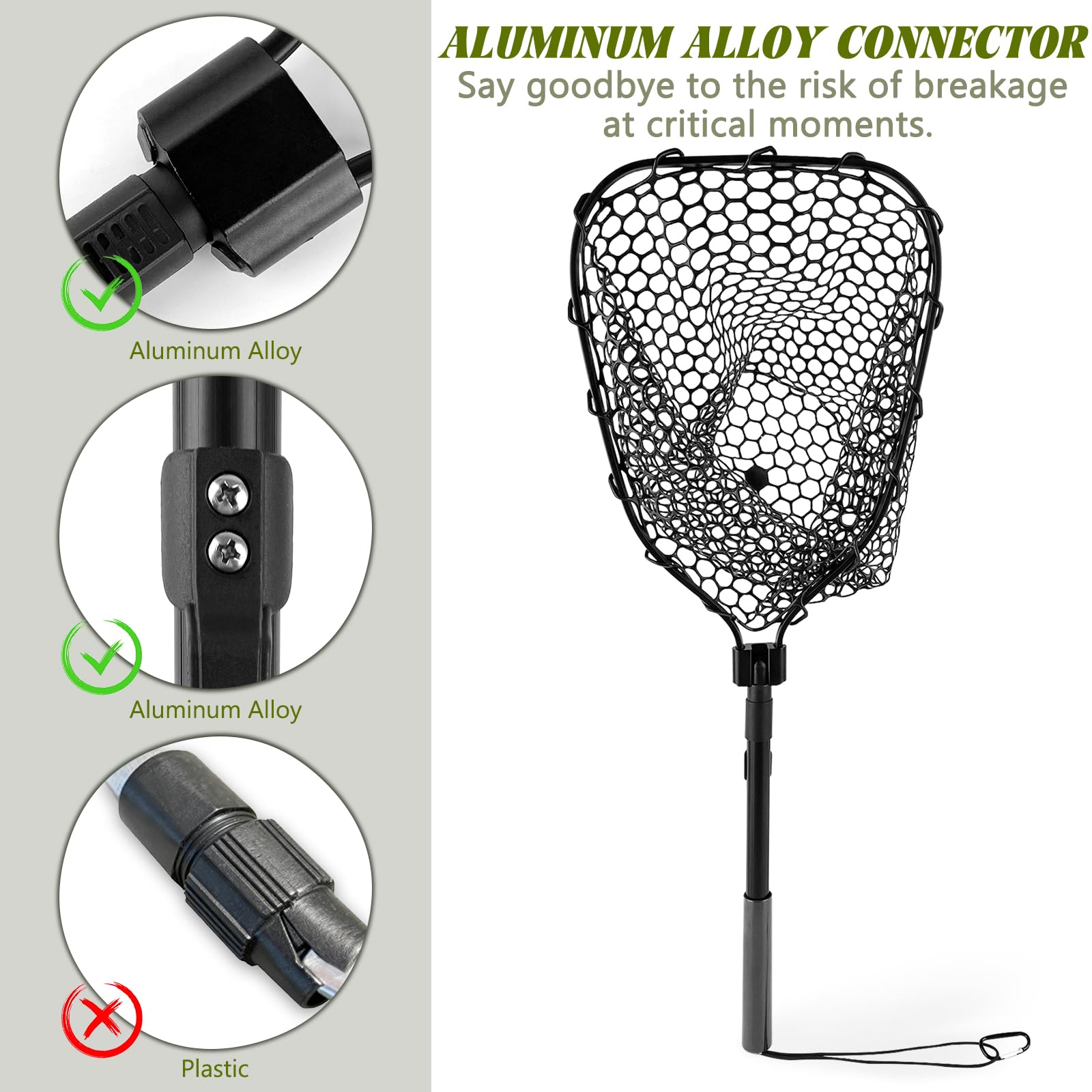 Fishing Net with Handle, Fish Landing Net for Kids Men Women, Safe Fish Catching or Releasing