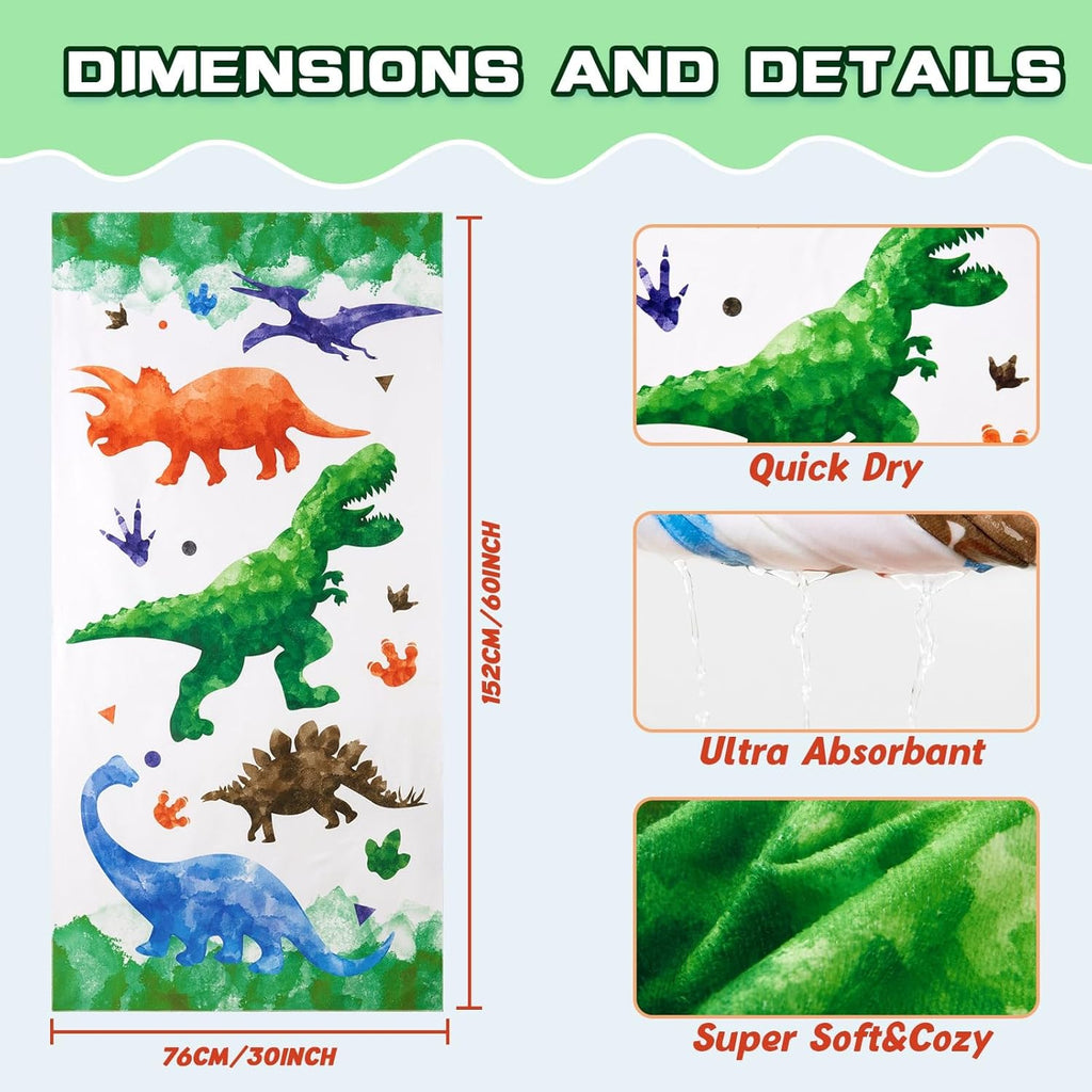 WERNNSAI Dinosaur Kids Beach Towel - Quick-Dry, Ultra-Absorbent, 30” x 60” for Boys | Perfect for Pool & Travel
