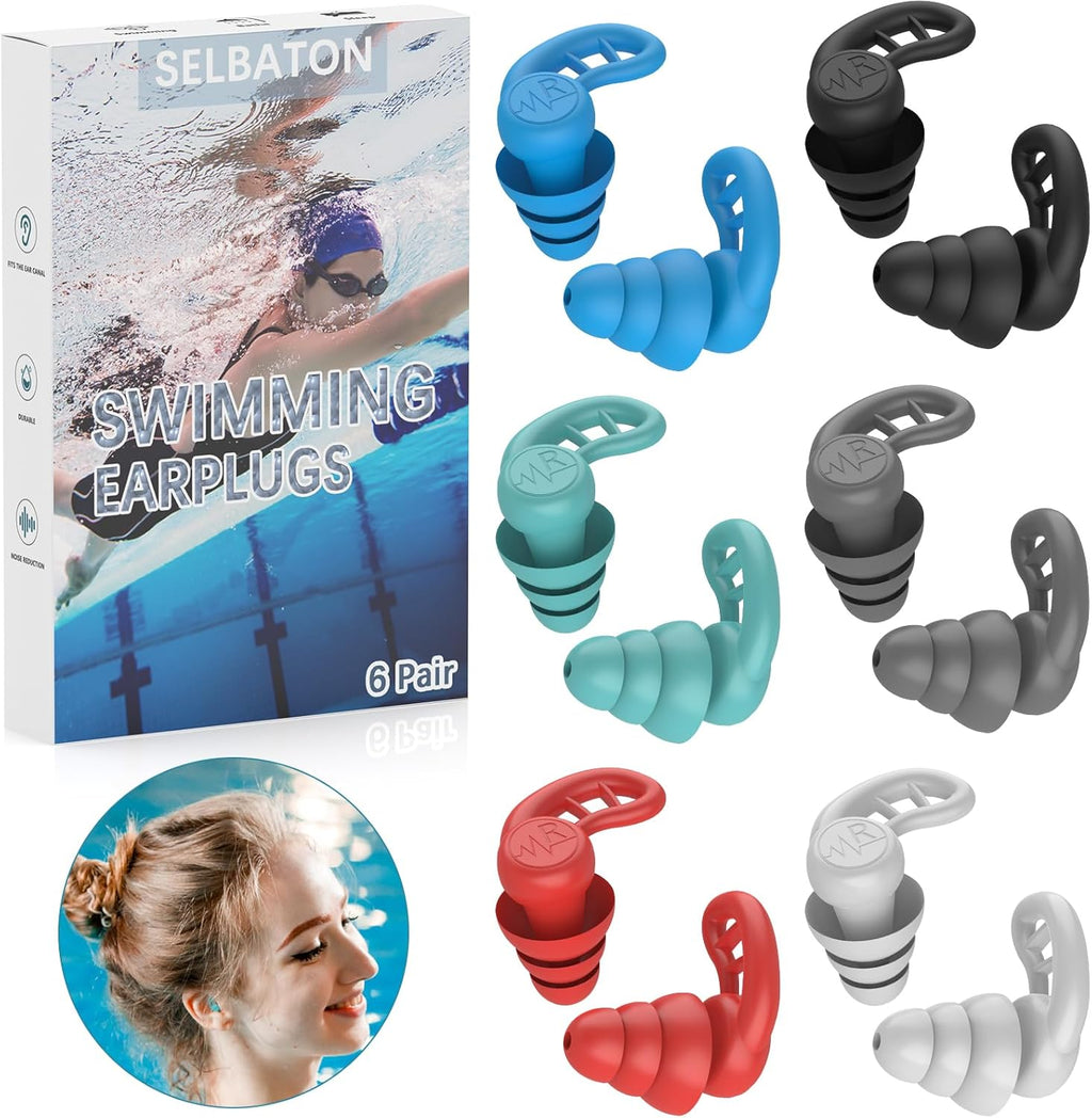 Skiennix Swimming Ear Plugs - 6 Pairs Reusable Silicone Waterproof Earplugs for Water Sports | Unisex