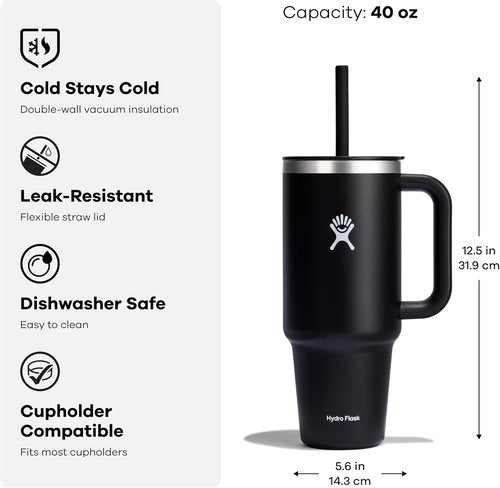 Hydro Flask Travel Tumbler - Insulated Stainless Steel with Handle & Straw | 40 Oz Ivory Rose Gold