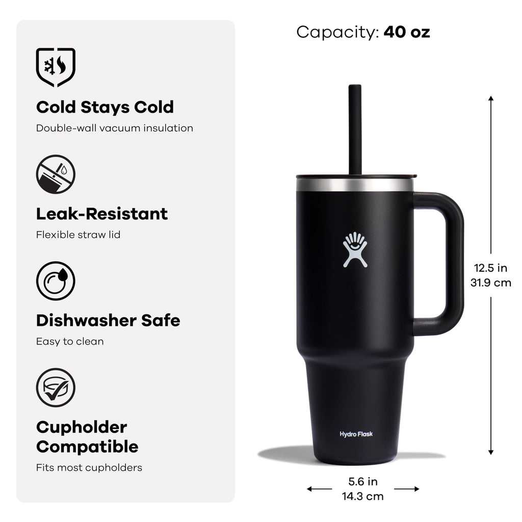 Hydro Flask 40 Oz Travel Tumbler with Handle, Lid and Straw - Insulated Stainless Steel in 40 Oz Jelly Green
