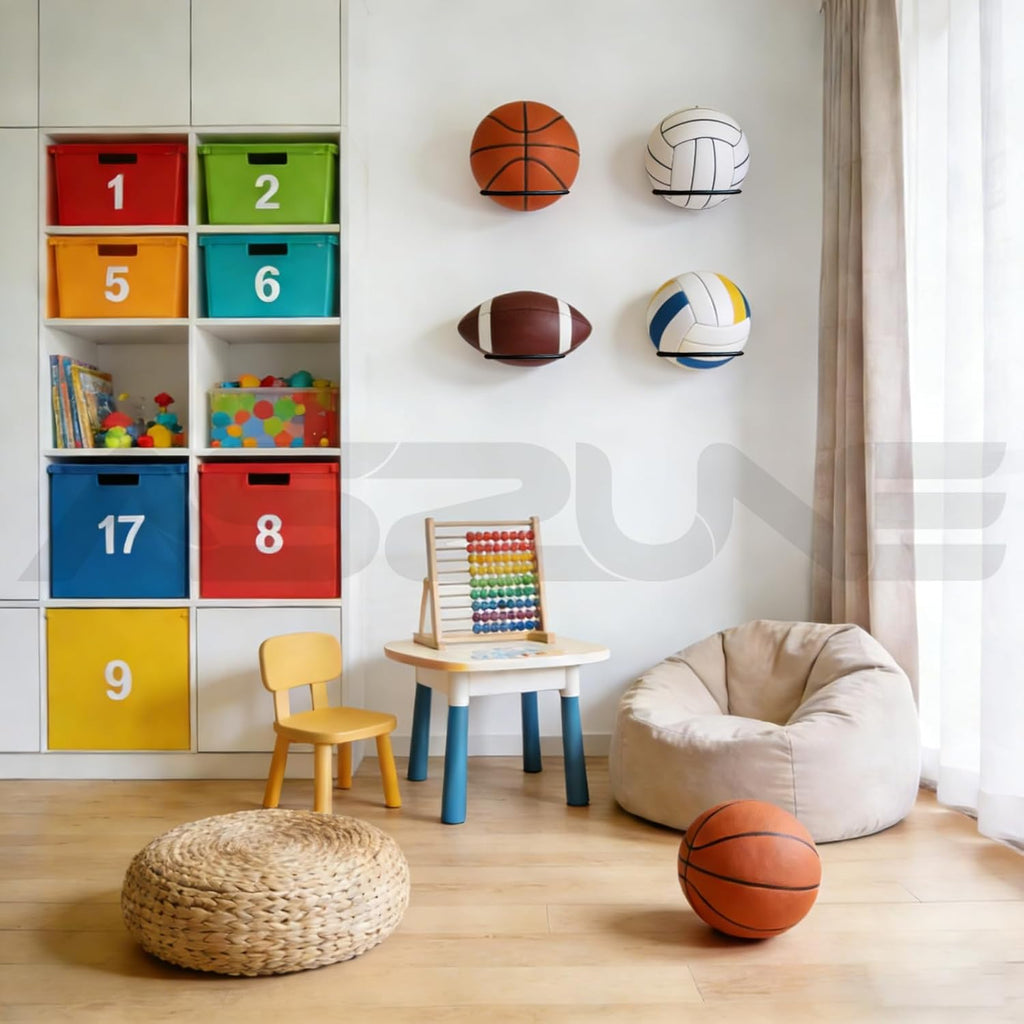 Skiennix Basketball Holder - Wall Mount Storage Rack for Balls | Universal Metal Design, Black Finish