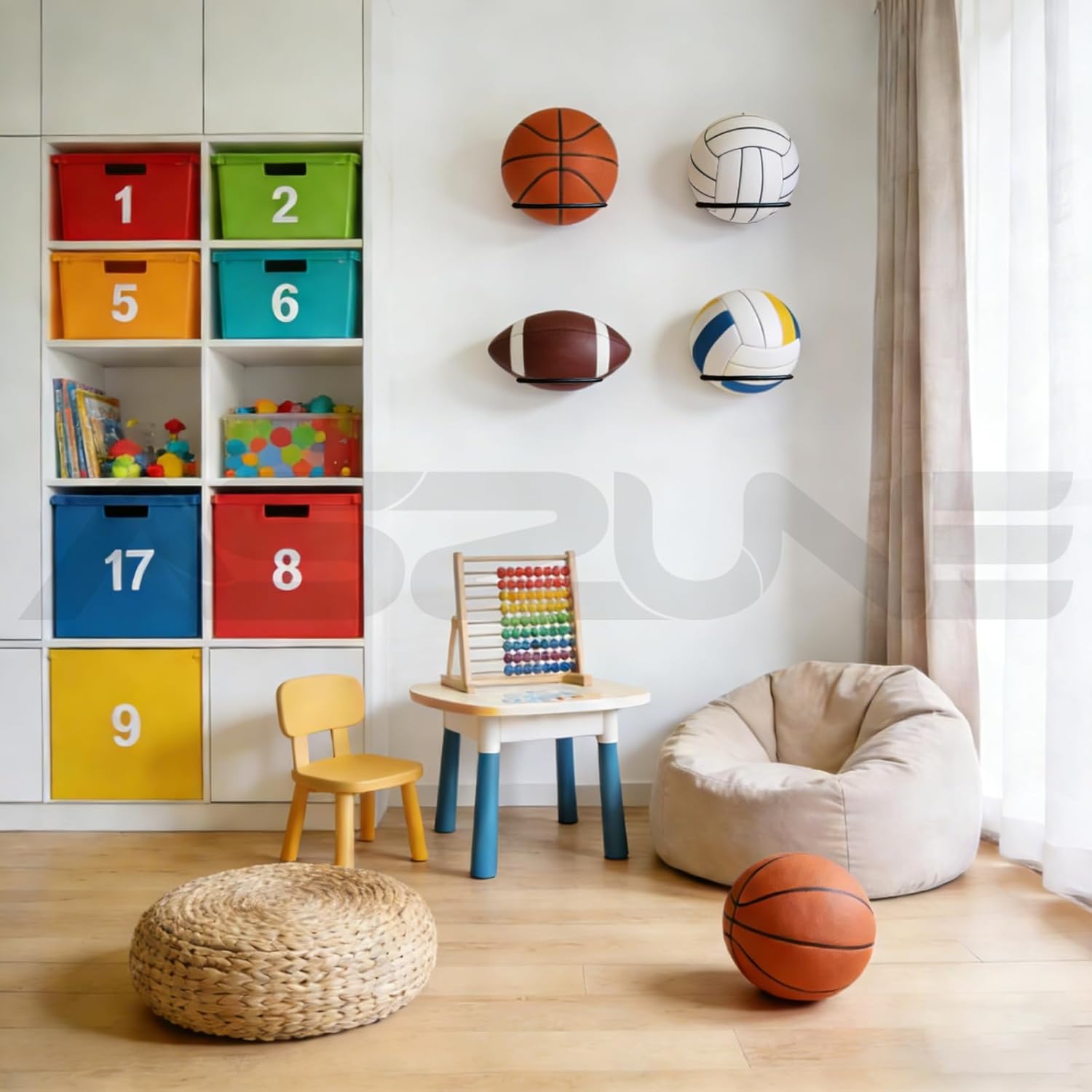 Skiennix Basketball Holder - Wall Mount Storage Rack for Balls | Universal Metal Design, Black Finish