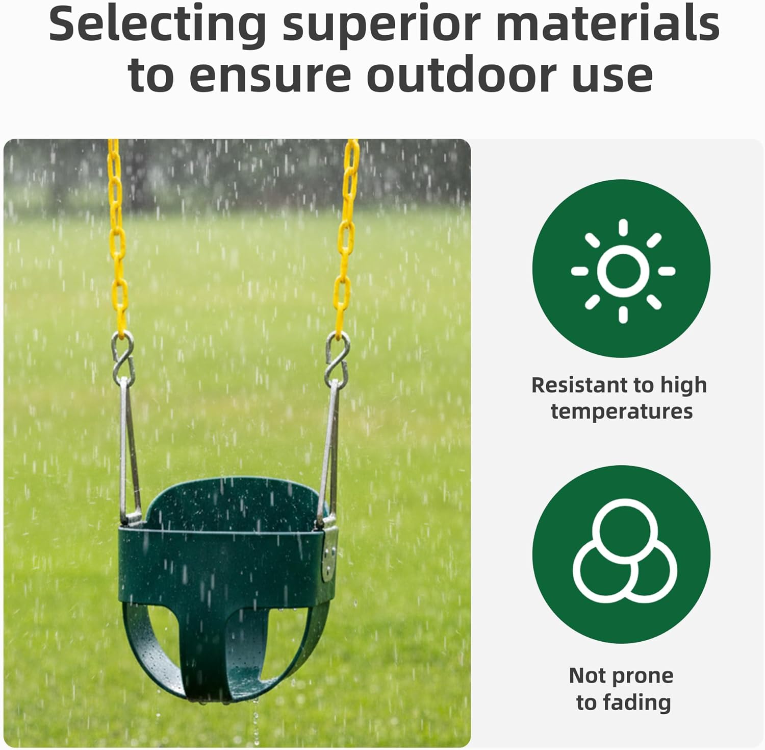 Skiennix High Back Toddler Swing Seat - Fully Assembled with Yellow Coated Chains | Safe & Durable