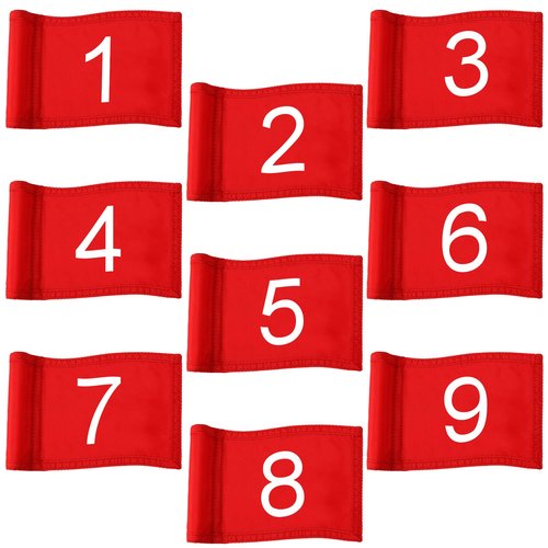Riakrum 9 Pcs mini golf flags for yard 8.9 x 5.7 Inch 1-9 Nylon golf Pin Flags for putting green with Tube Inserted Numbered Yard Indoor Outdoor hole Backyard Garden Practice
