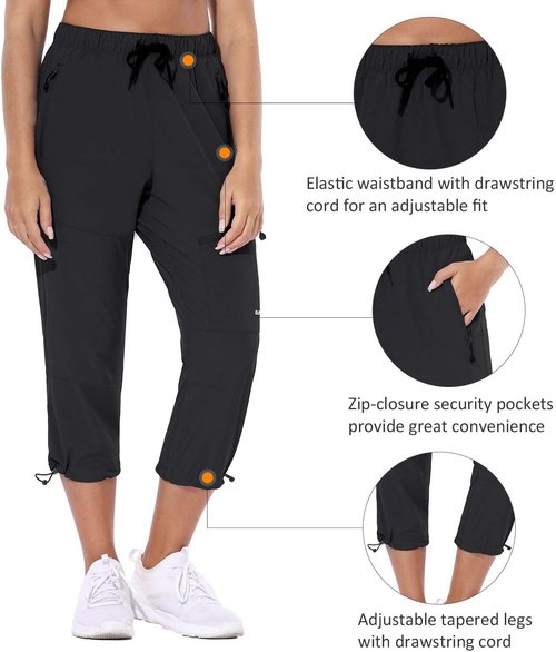 Baleaf Women's Hiking Cargo Capris - Lightweight, Water-Resistant Pants with UPF 50 & Zipper Pockets