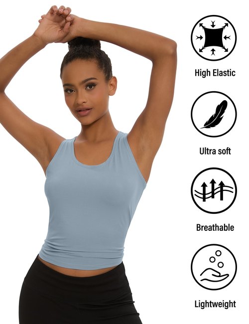 Dalavch 5 Pack Women's Workout Racerback Tank Tops Crop Spandex Yoga Athletic Running Gym Sports Tops for Women 1 Black 1 White 1 Heather Grey 1 Pink 1 Blue Small