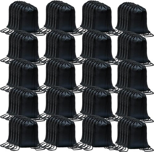 CAIHONG Drawstring Backpack - 100 Pack Cinch Sacks for Gym, Yoga, Sports & Gifts - Black