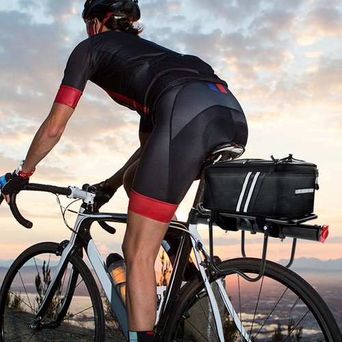 WOHEER Bike Reflective Trunk Bags Waterproof Rear Rack Bag for Bicycle, 7L Capacity Insulated Storage Pannier Bag Bike Cargo Bag With Reflective Strips for Outdoor Travel Camping Picnic Commuter