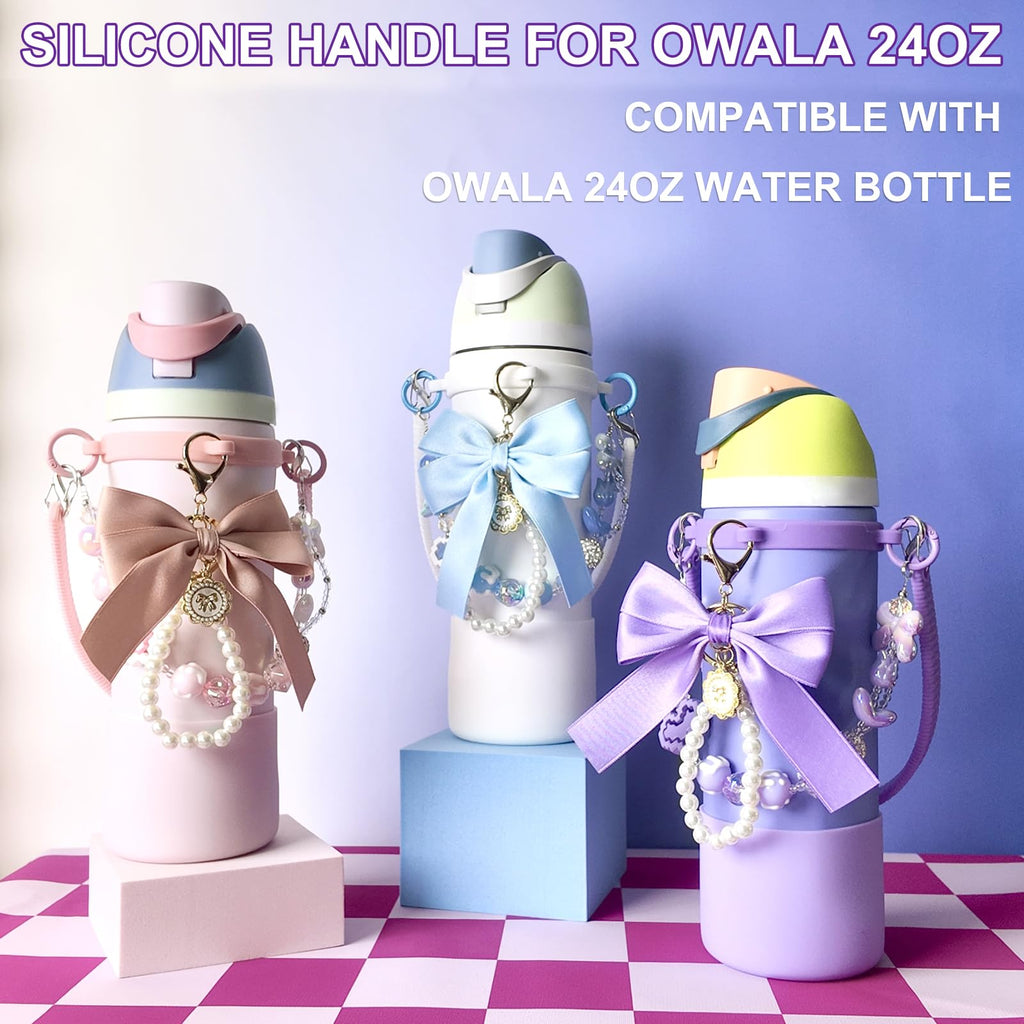 Silicone Boot Set for Owala Water Bottle 24 oz,Water Bottle Handle Strap for Owala Accessories, water bottle boot,Charms,Rubber Bottoms,Decorative