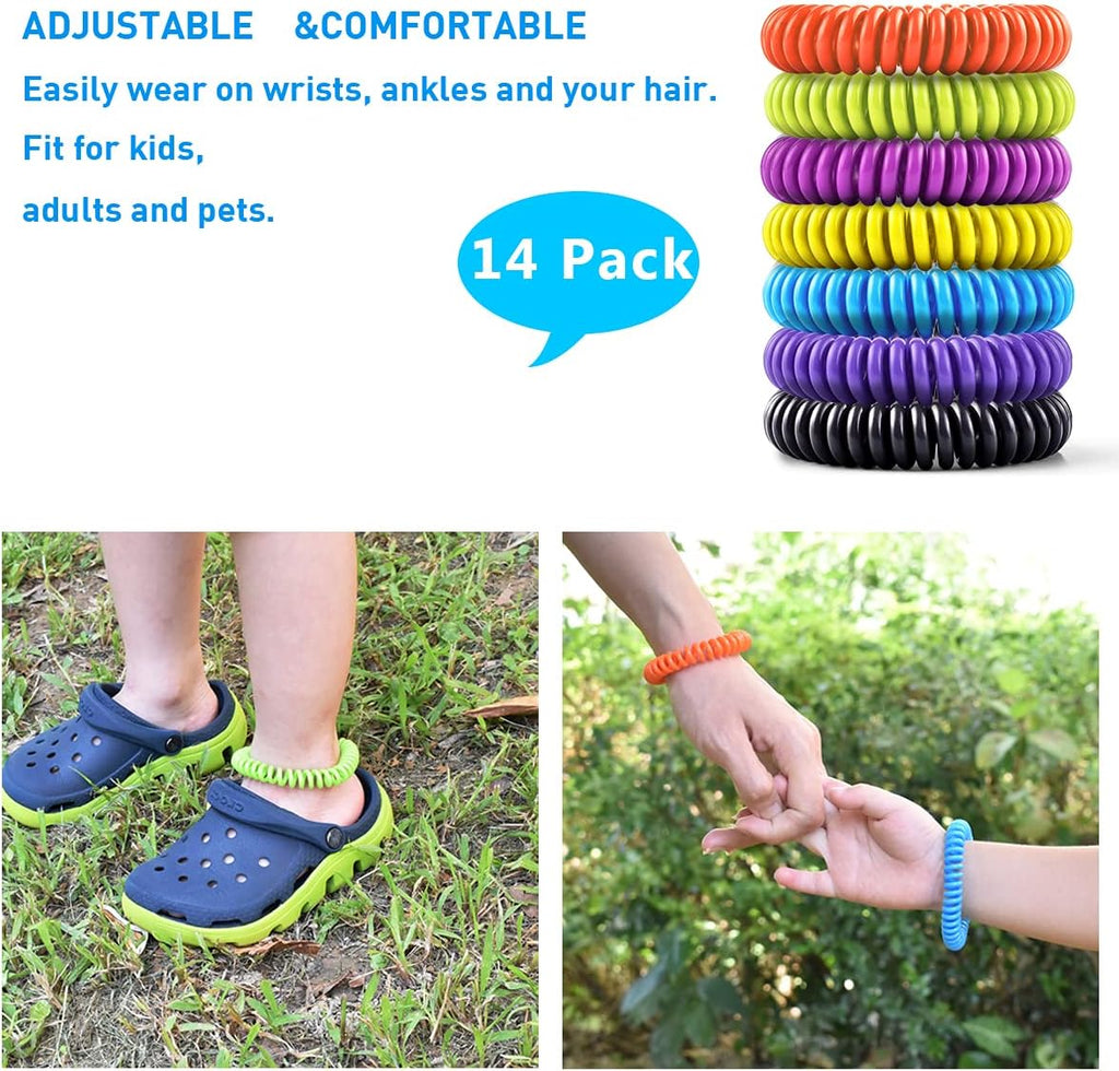 Skiennix Mosquito Bracelets - 14 Pack for Kids & Adults | Natural Citronella, Lemongrass & Eucalyptus, 350 Hours of Protection