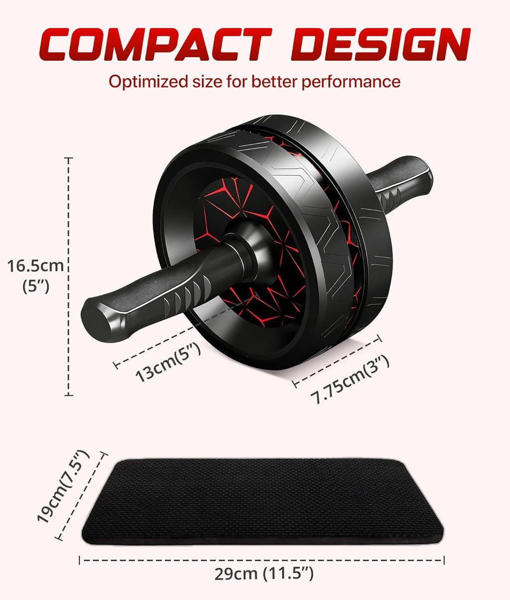 ROMIX Ab Roller Wheel - Wide Design with Extra Thick Knee Mat for Home Gym Fitness | Core Strength Training Equipment