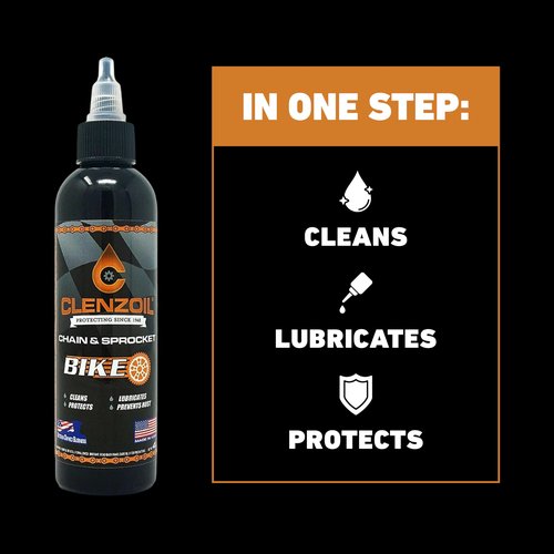Clenzoil Chain & Sprocket Cleaning Kit - Chain Cleaner Lubricant Protectant (CLP) - Wet Lube Application, Dry Lube Performance - 4 oz Bottle, 0.5 oz Needle, Microfiber Towel & Chain Brush