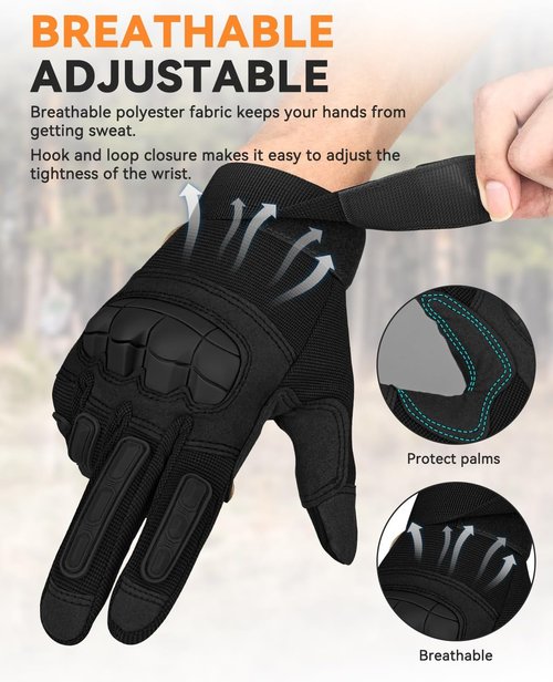 KUMGIM Tactical Gloves - Touchscreen Motorcycle & Airsoft Gloves for Men & Women | Black & Tan