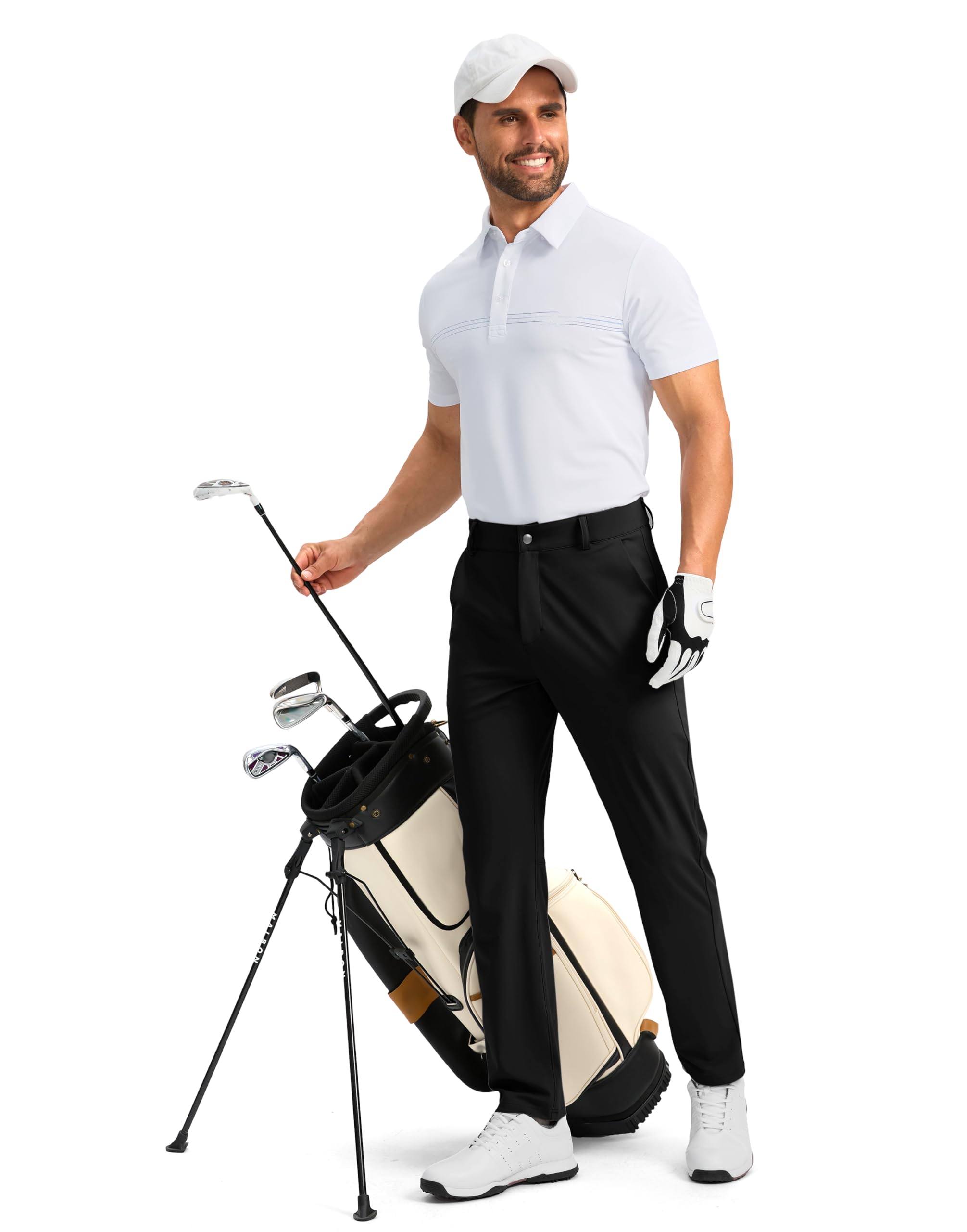 Soothfeel Men's Golf Pants with 5 Pockets Slim Fit Stretch Sweatpants Casual Travel Dress Work Pants for Men (Black, M)