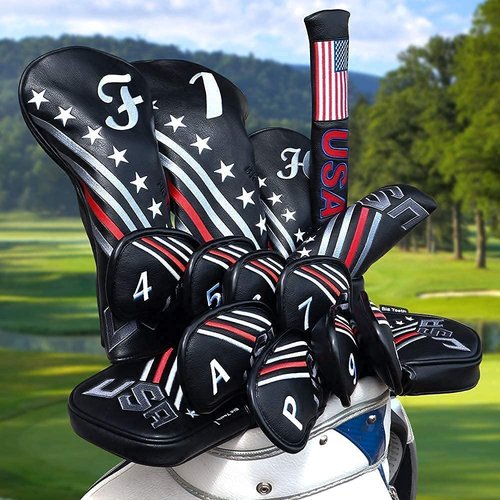 BIG TEETH Golf Putter Cover Square Half Heel Shaft Mallet Putter Head Covers USA Stripe and Star Fit for Most Brand Golf Putters (Mallet Cover)