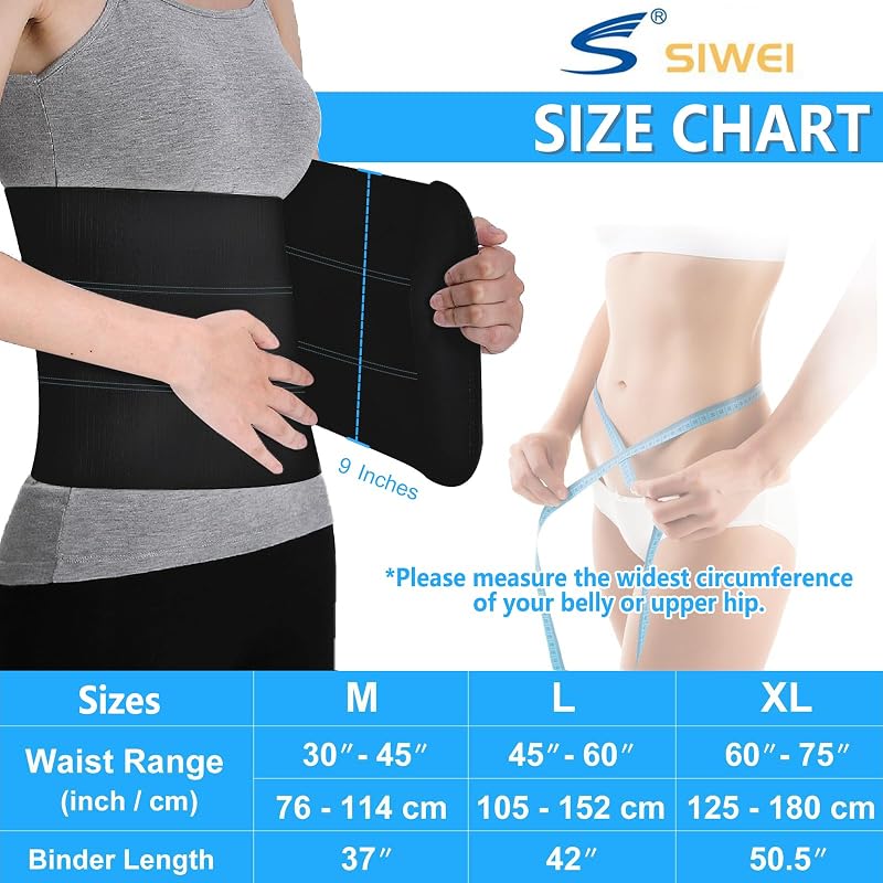 Abdominal Binder Post Surgery 45–60 Inch 3-Panel Latex-Free Black Belly Wrap