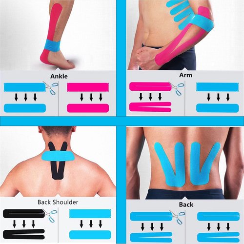 Kinesiology Tape Pro Athletic Sports (3 Rolls,60 Precut Strips) Waterproof Breathable Latex Free Tape for Ankle Wrists Knees Elastic Running Tennis Swimming Football Sports Activities Tapes (Mix)
