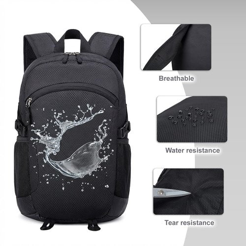Five Substances Lightweight Hiking Backpack 30L Packable Foldable Daypack Collapsible Travel Bag Water-Resistant for Women Men (Black)
