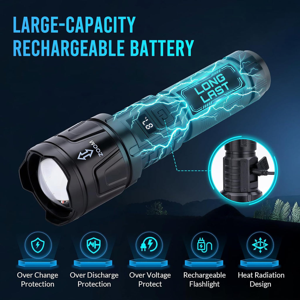 Skiennix Tactical LED Flashlights - Super Bright Rechargeable 1,500,000L with 6 Modes | 2-Pack