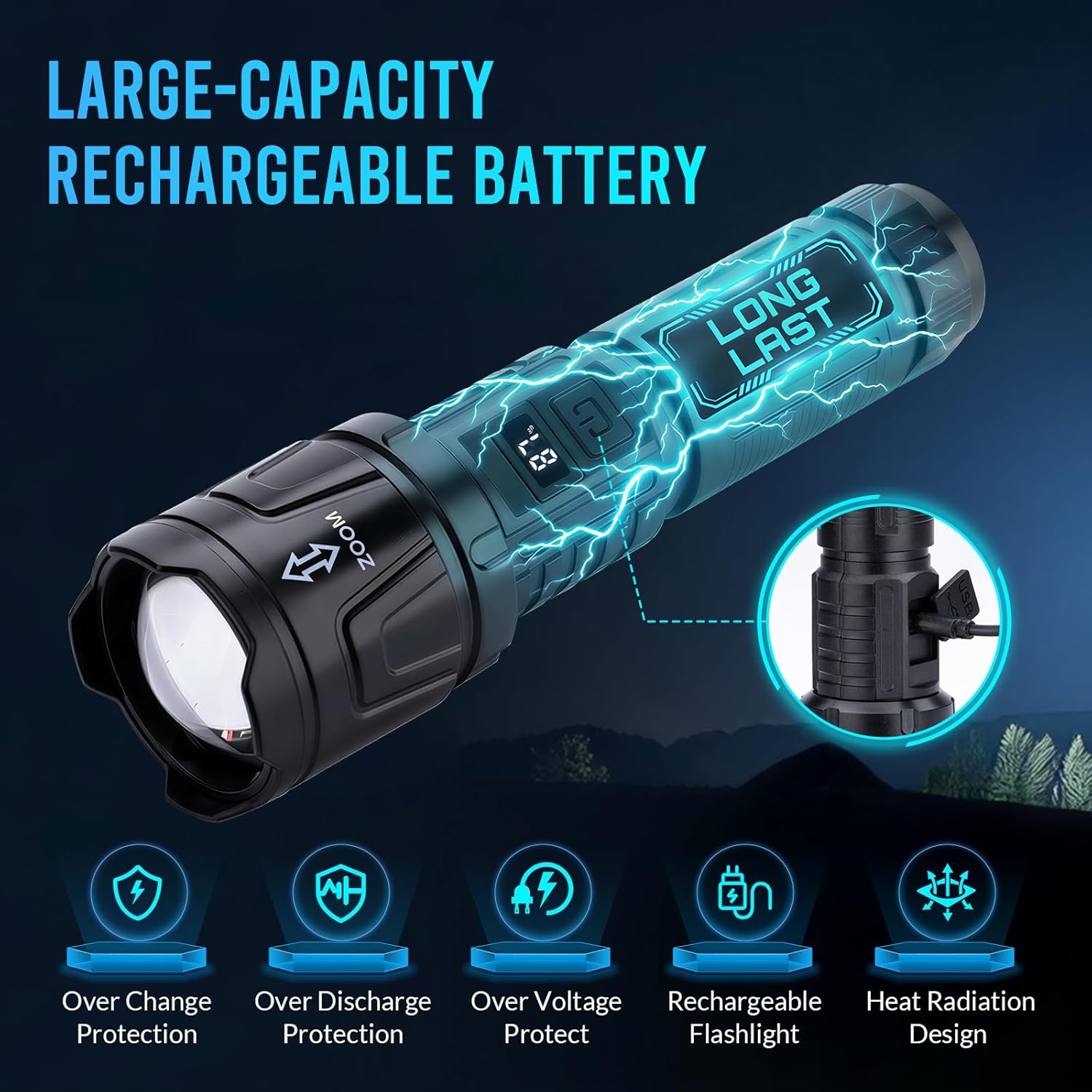 Skiennix Tactical LED Flashlights - Super Bright Rechargeable 1,500,000L with 6 Modes | 2-Pack