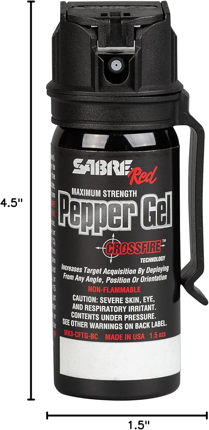 SABRE Crossfire Pepper Gel - Max Police Strength OC Spray | Deploys At Any Angle, 1.5 fl oz